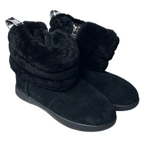 UGG Fluff Mini Quilted Boots Toddler Size 11 Black Suede Fur Sheepskin 1110704T